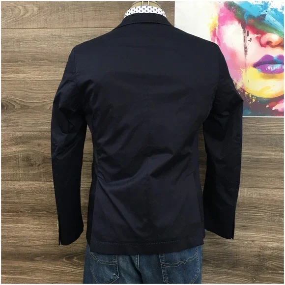 MANUEL RITZ Mens Navy Blazer‎ Sport Coat Casual Size 38R Two Button Cotton Suit